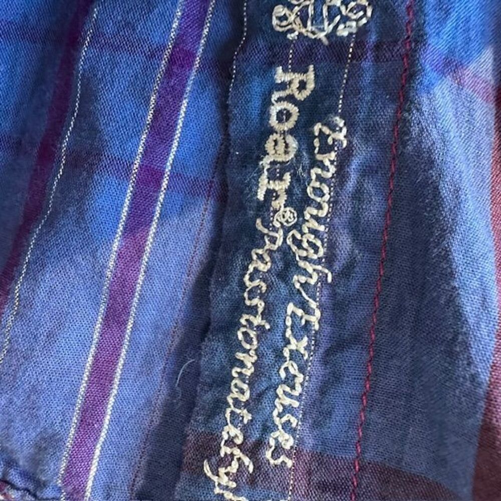 Roar Embroidered Western Plaid Shirt Orange Rhinestone Embellished Button Up Med - Picture 12 of 15